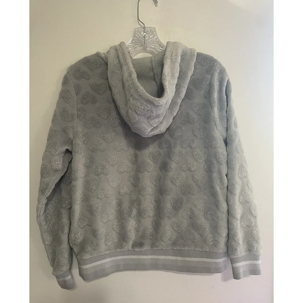 Wonder nation Heart Sherpa Zip Up Hoodie Size 14/16 Extra Large‎ Gray Soft Cozy